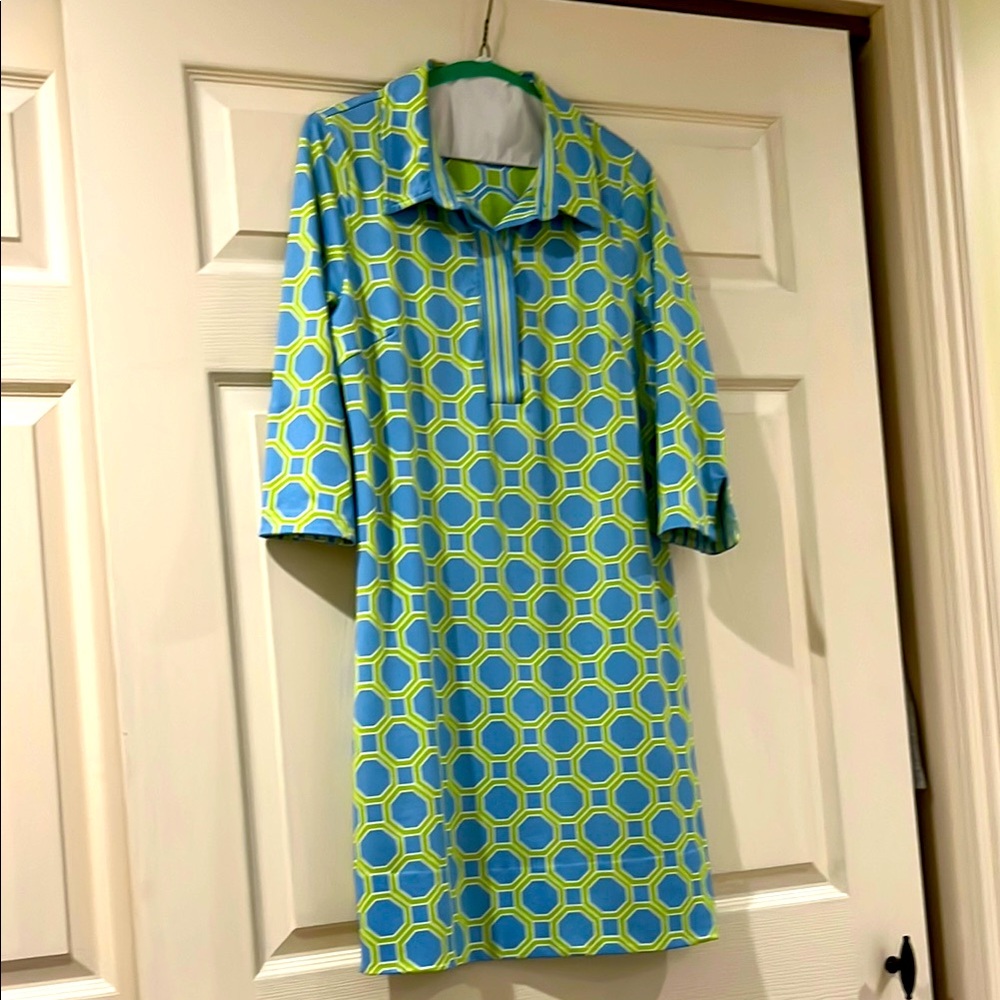 Gretchen Scott Designs Blue and Green Hexagon Dress